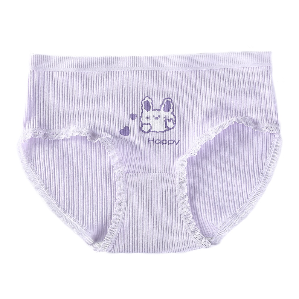 Bộ 5 Quần Lót Cotton Aijolen Lưng Vừa In Họa Tiết Thỏ Hoạt Hình Màu Tím Phong Cách Nhật Bản Dễ Thương Cho Nữ