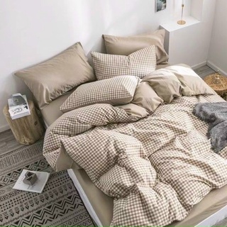 Bộ chăn ga gối kẻ caro cotton hàn quốc