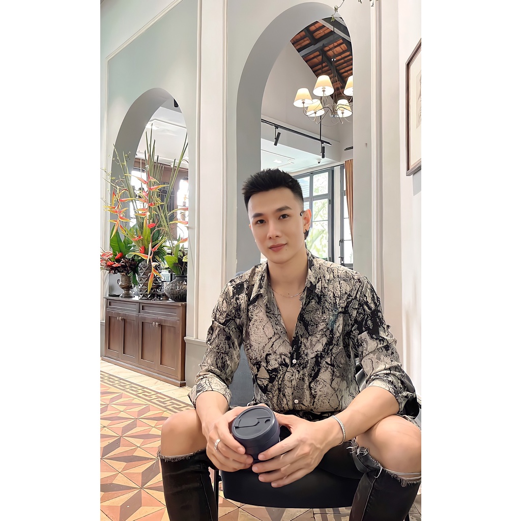 Áo sơ mi nam dài tay form rộng họa tiết vải lụa cao cấp S69