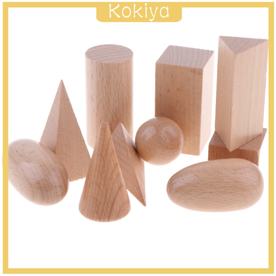 Bộ 10 khối gỗ hình học 3d màu trơn cho bé mẫu giáo