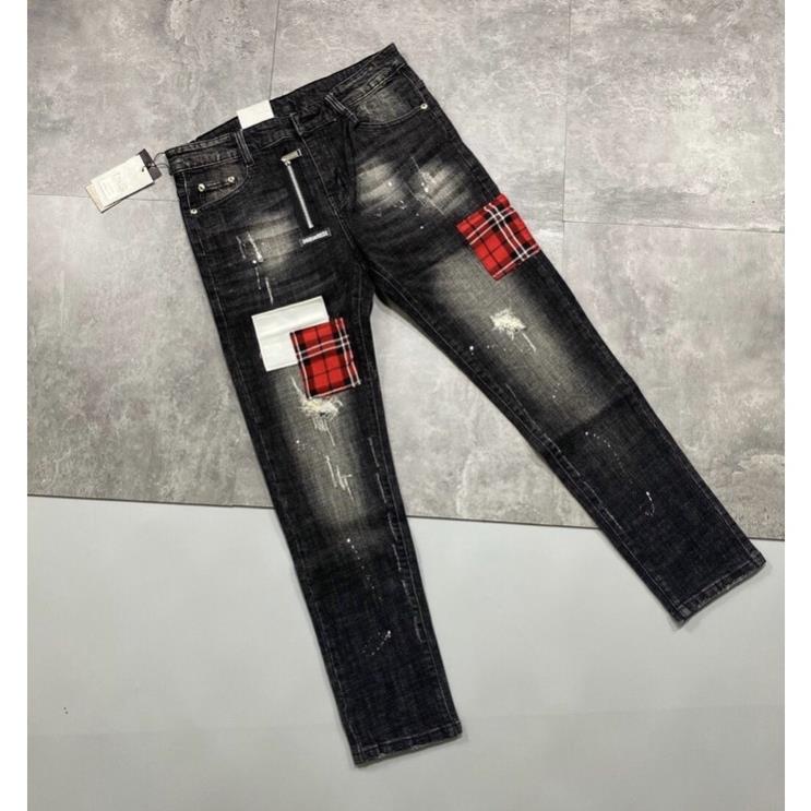 Quần bò nam ống côn Dsquared2 khoá lệch vá đỏ bản đẹp mới hot trend 2022 - Jean biker new !