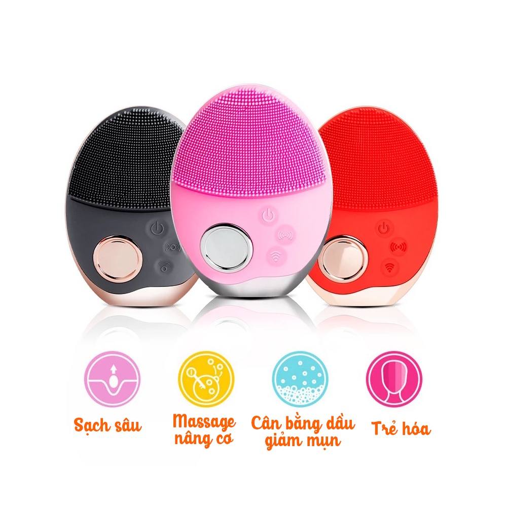 Máy rửa mặt massage MIANZ chất liệu silicon sử dụng sóng siêu âm có đèn LED cao cấp - MIAN MART