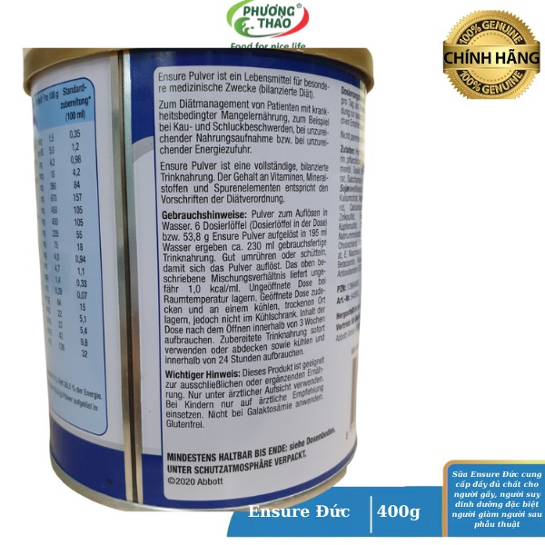 Sữa Ensure Úc 850g, Ensure Đức 400g