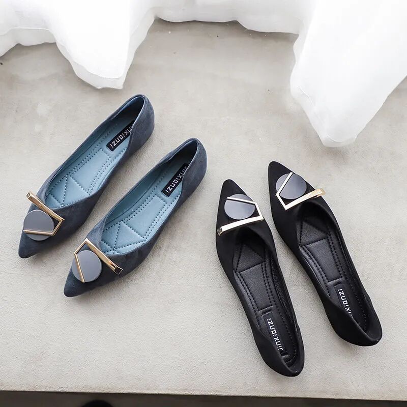 Giày Búp Bê Da Lộn Mũi Nhọn Đế Bằng Thanh Lịch Thời Trang Cho Nữ Size 33-44