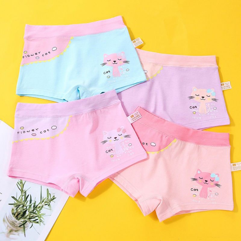 Quần Lót Boxer Cotton In Họa Tiết Mèo Hoạt Hình Màu Tương Phản Cho Bé
