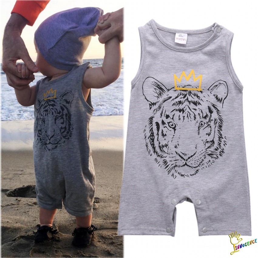 ❤XZQ-cotton romper 2016 wholesale newborn baby boys clothes cartoon tiger romper sleeveless outfits 0-24M