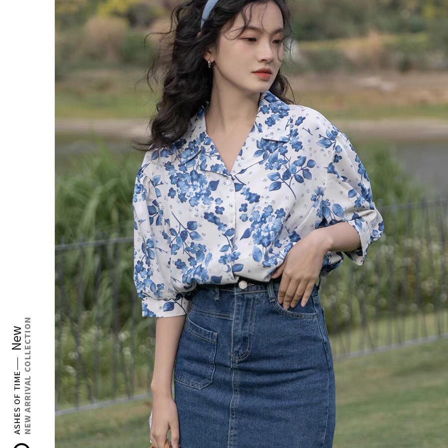 COZOK Áo Sơ Mi Ngắn Tay In Họa Tiết Thời Trang Retro Hồng Kông Dễ Phối Đồ