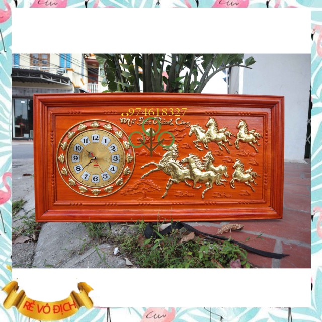 Tranh đồng hồ mã đáo thành công,gỗ hương đỏ nhập dài 81 rộng 41