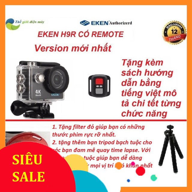 [SiêuRẻ] Camera thể thao, camera hành trình Eken H9R(có remote) version 8.1, bảo hành 12 tháng tặng filter đỏ và tripod 