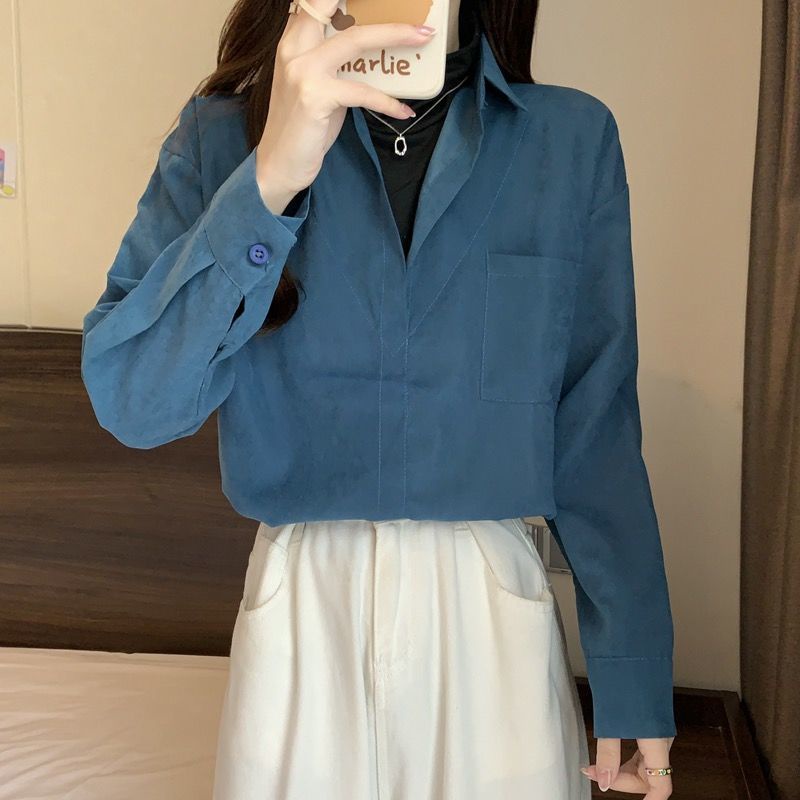 Áo Sơ Mi Giả Hai Lớp Dáng Rộng Thời Trang Thu Đông Hàn Quốc Mới