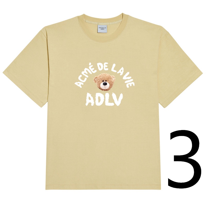 ADLV Áo Thun Cotton Tay Ngắn In Hình Gấu Cổ Điển 7 Màu Thời Trang Unisex