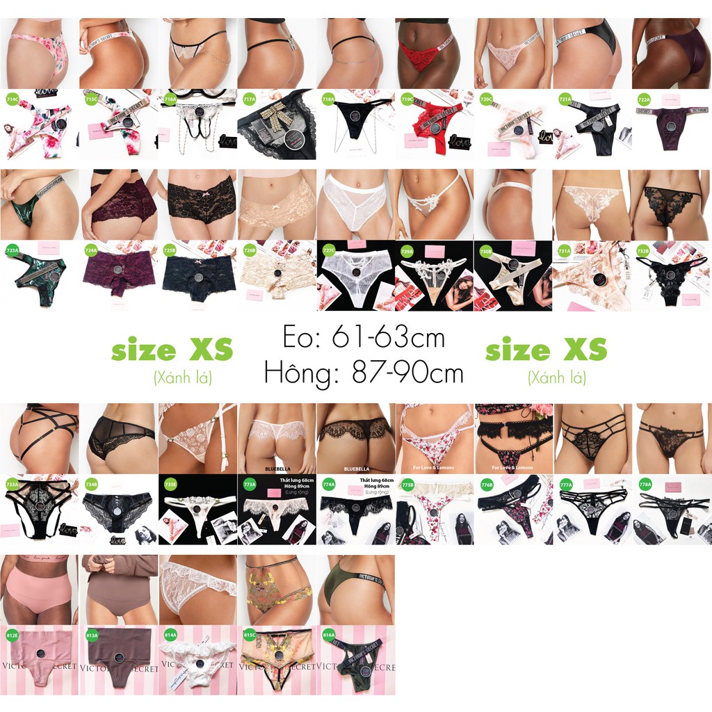(Quần lót XS) - Quần lót đen sexy, gắn dây 2 bên hông, lọt khe (718), mông 87-90cm - Victoria's Secret USA