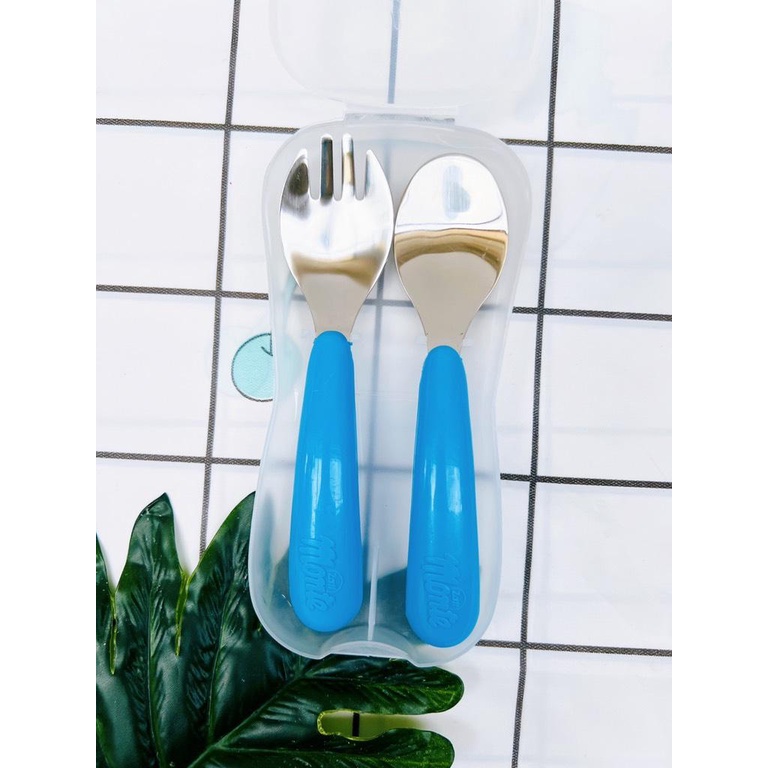Bộ muỗng nĩa bằng inox cán nhựa an toàn cho bé ăn dặm