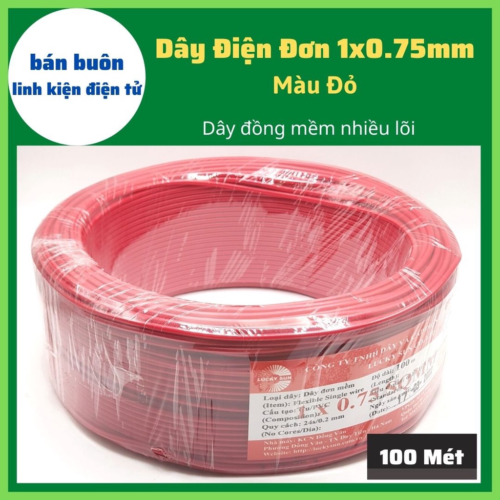 [100 mét] Dây điện đơn, dây điện 1x0.5mm màu đỏ, dây điện 0.5mm, dây mềm nhiều lõi [100% Đồng]