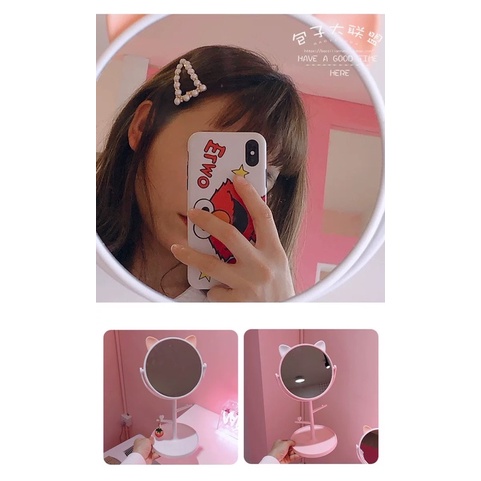 [Tặng Sticker Siêu Cute] Cây Gương Tai Mèo và Tai Thỏ - Kính trang điểm để bàn