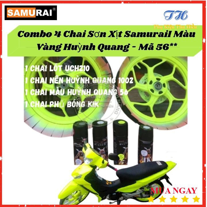 Combo 4 Chai Sơn Xịt SamuraiI Màu Vàng Huỳnh Quang Gồm: UCH210 - UC1002 - 56 - K1K