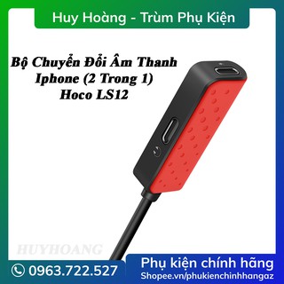 Hoco LS12 – Đầu chuyển đổi Lightning 2in1 sang tai nghe và sạc cho Iphone - Adapter chuyể đổi lightning cho Iphone