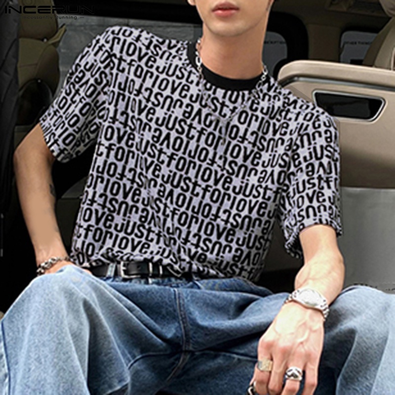 Á́o thun INCERUN tay ngắn cổ tròn in chữ thời trang cho nam