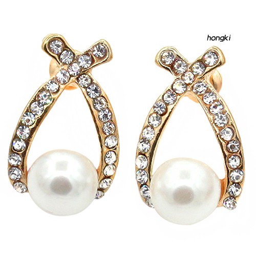 Khuyên Tai Nữ Đính Ngọc Trai Nhân Tạo Thời Trang