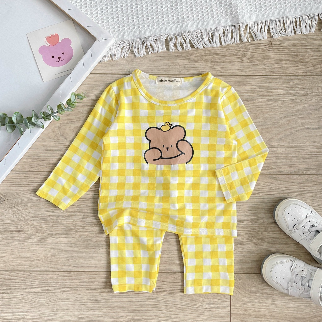 [SALE] Bộ Thun Lạnh Dài Tay Cho Bé Trai, Bé Gái Minky Mom Kẻ Sọc In Gấu, Đồ Bộ Cho Bé Mặc Nhà Thu Đông MKMTD2235