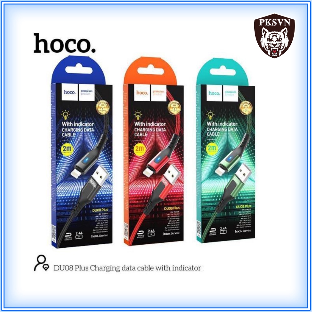 Cáp Sạc Hoco DU08 Chính Hãng Sạc nhanh 12w cho 13 promax trở xuống, Dây dù chống đứt, có Đèn LED dài 1M/2M -Bảo Hành 12T