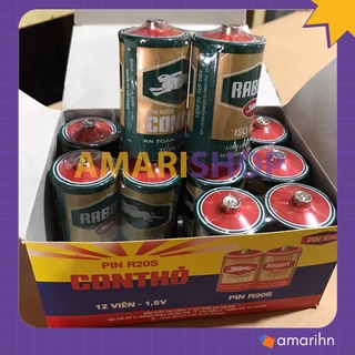 Hộp 12 viên pin đại Con Thỏ 1,5V, pin R20S bền, an toàn