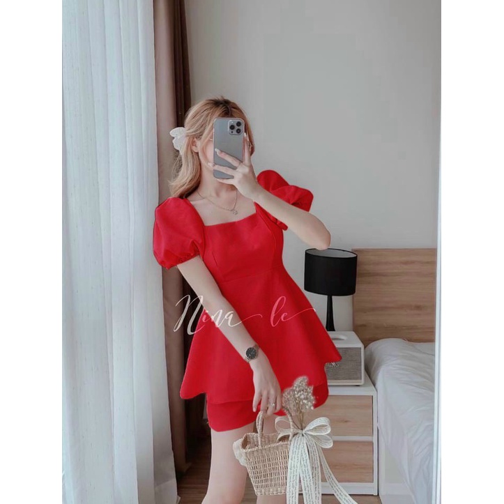(HÀNG MỚI) SÉT NỮ TAY BỒNG NƠ LƯNG TÙNG PHỒNG PHỐI QUẦN CẠP CAO CÓ MÚT CỰC XINH