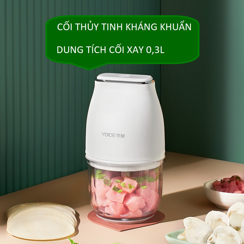 Máy xay tỏi ớt thịt mini xay ăn dặm cho bé đa năng Cối thủy tinh kháng khuẩn 0,3L BH 12 Tháng