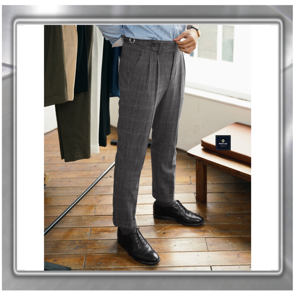Quần Âu Nam Đẹp Quần Tây Nam, Vải kẻ caro Cao Cấp cạp Sidetab Hàn Quốc Vải Wool Hàn Chống Nhăn