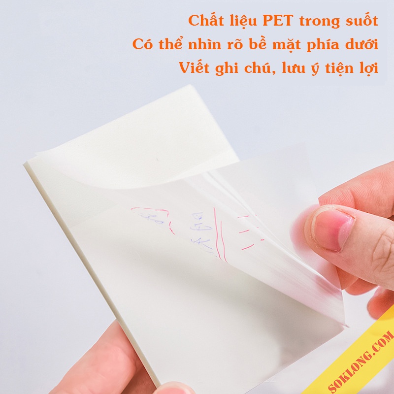 Bộ 50 giấy note ghi chú trong suốt, giấy nhớ học tập, văn phòng tiện dụng Tuệ Minh