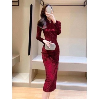 Váy sườn xám nhung nhám