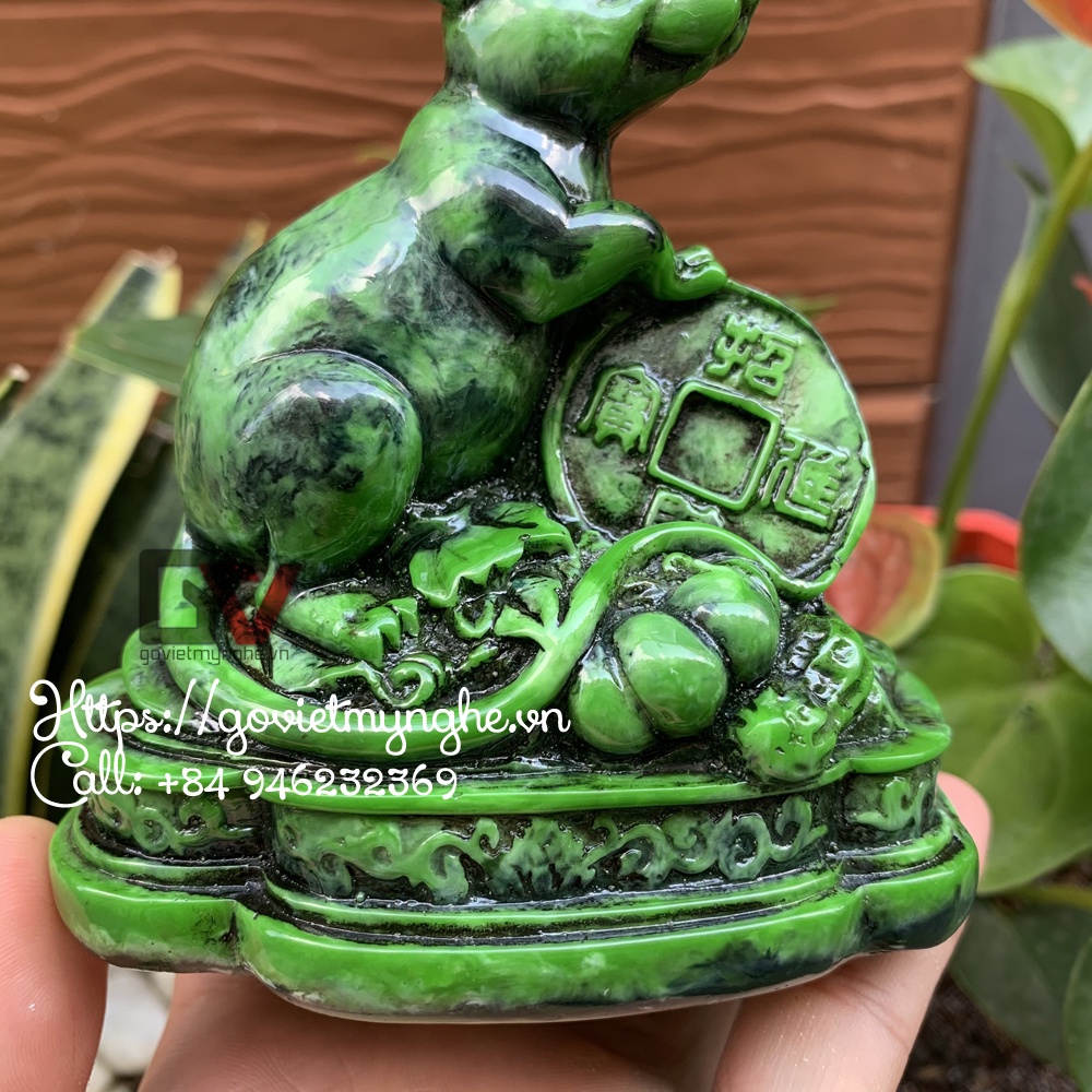 Tượng linh vật phong thủy Chuột tiền giữ tài lộc cho gia chủ - Cao 11cm - Màu xanh lục bích