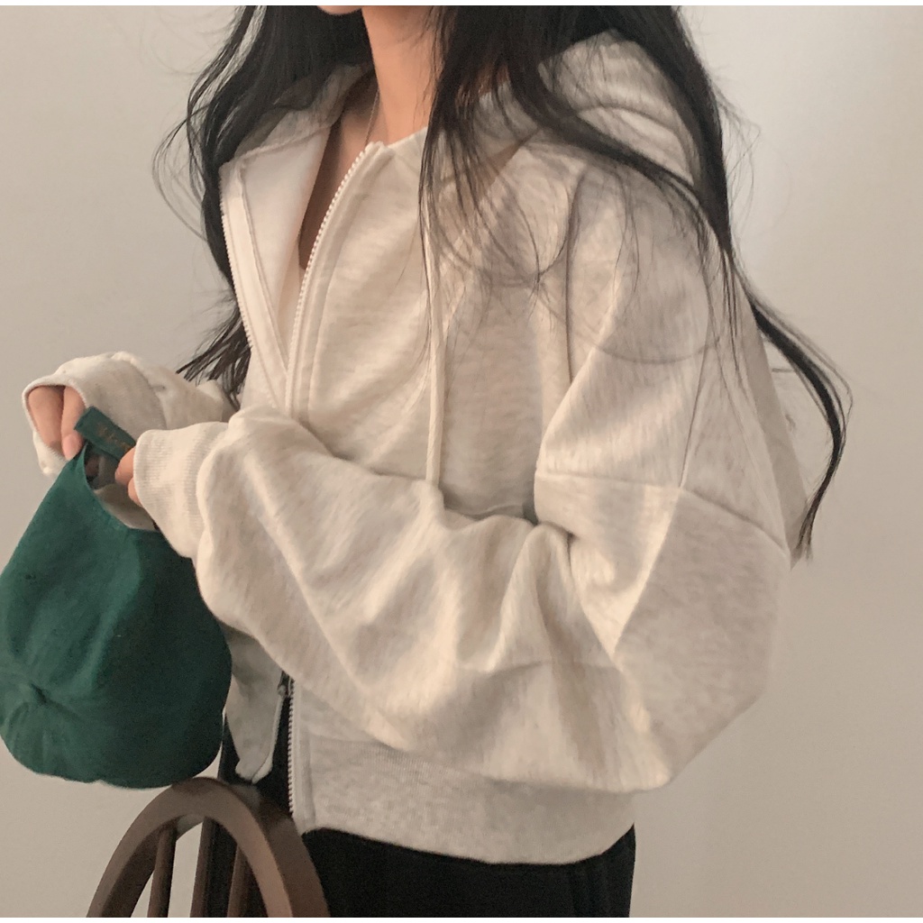 Áo khoác hoodie zip crop top Brandi/Sugar Powder order chính hãng Hàn Quốc