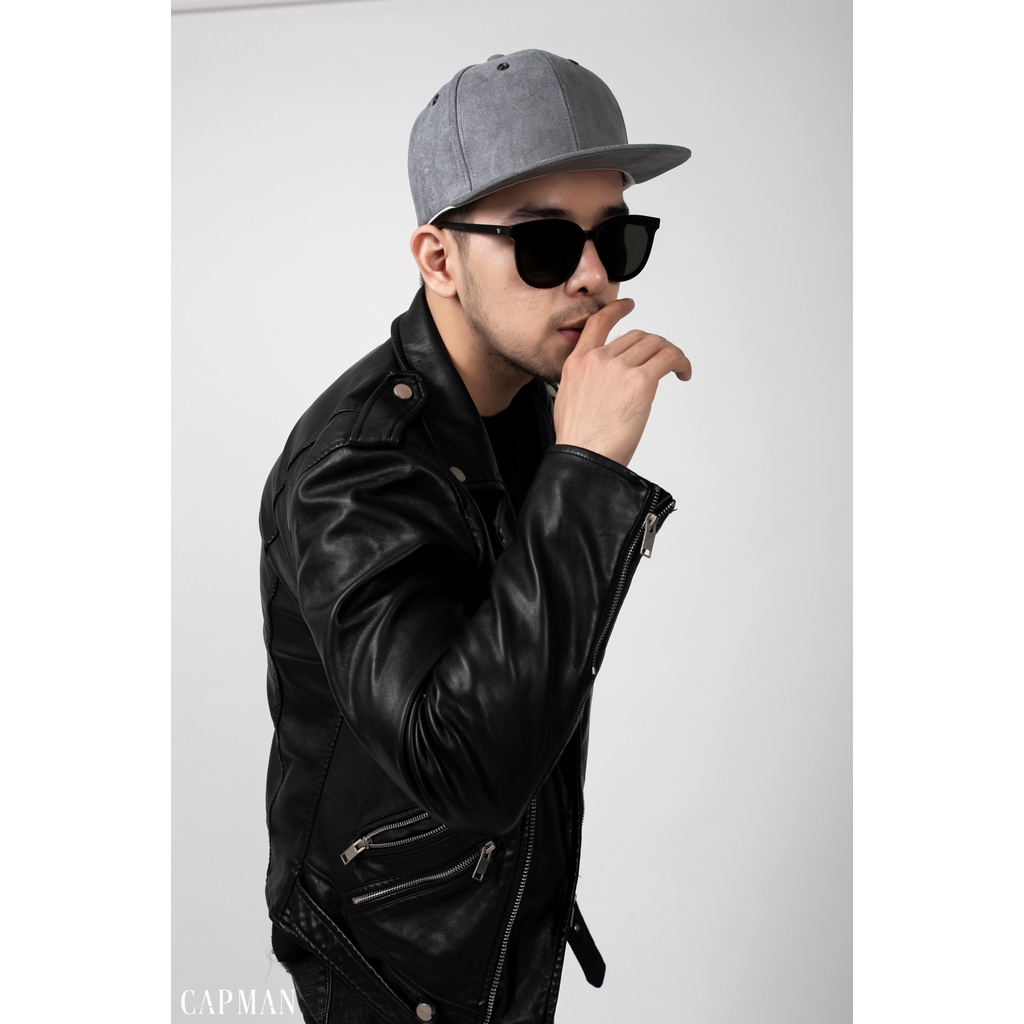 Mũ snapback chính hãng CAPMAN phong cách hiphop vải da lộn trơn màu xám CM59