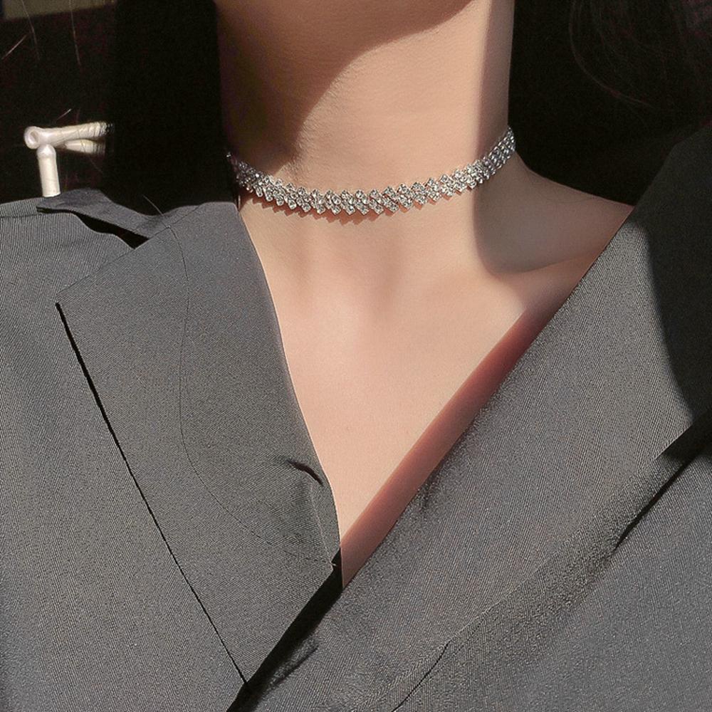 Qqmall Đơn Giản|Vòng Cổ Đính Đá Toàn Bộ|Vòng Cổ Choker Bằng Hợp Kim Nhiều Màu Sắc Thời Trang