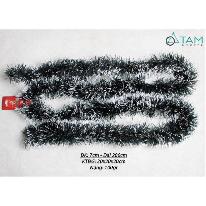 Dây đuôi chồn Noel xanh phủ tuyết ĐK 7-13cm dài 200cm X-DCH-01