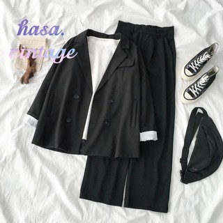 [Order] 🌿Set áo vest tay lỡ 2 nút cài + áo thun trắng + quần tây dài🔥