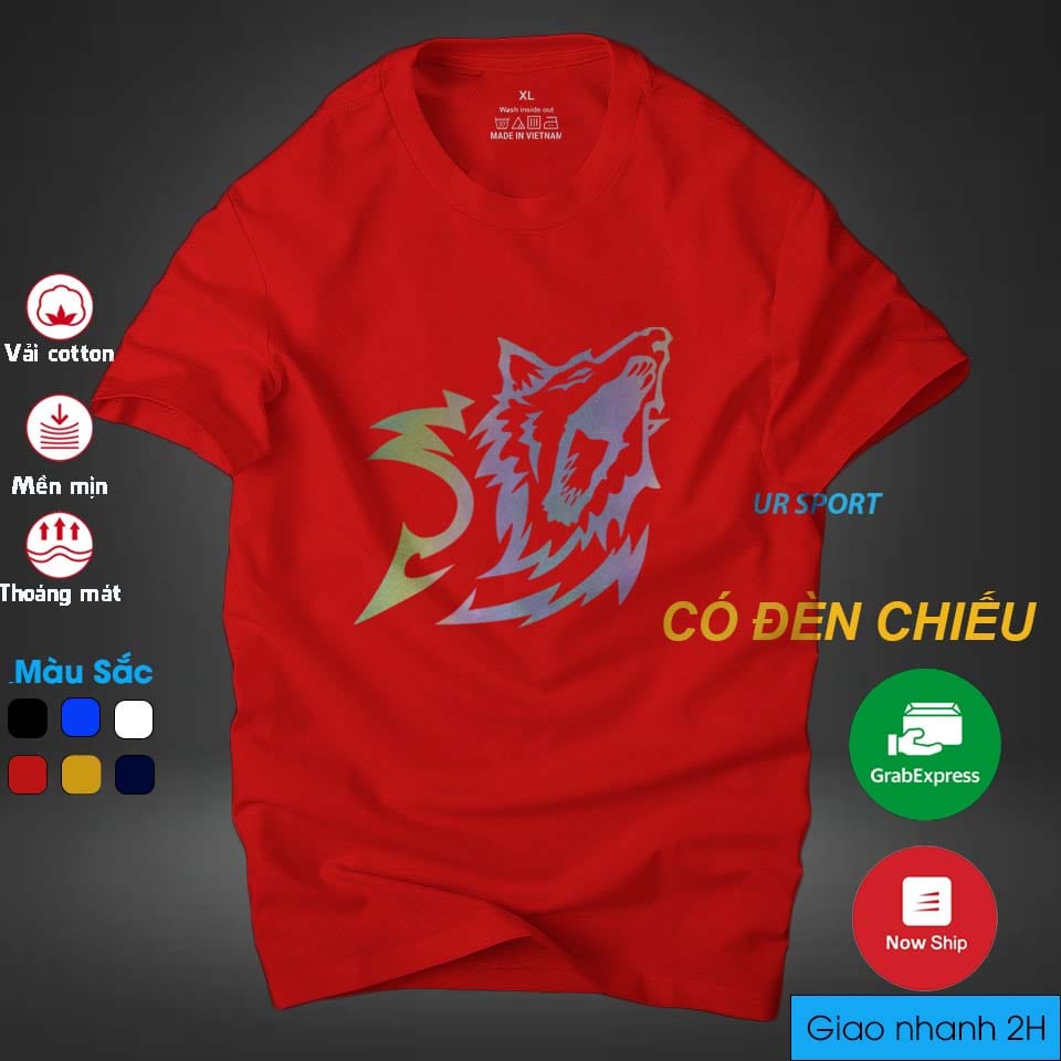 Áo thun nam cổ tròn in chó sói phản quang 7 màu cá tính, chất vải cotton 4 chiều cao cấp thoáng mát