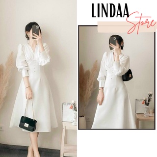 Đầm dự tiệc cổ v nút bọc winny dress