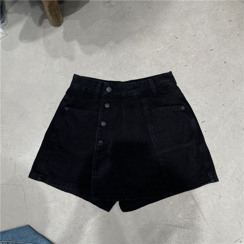 South Korea Dongmen denim shorts skirt women's summer 2022 new Korean version of high-waist buckle design A-shaped hot pants