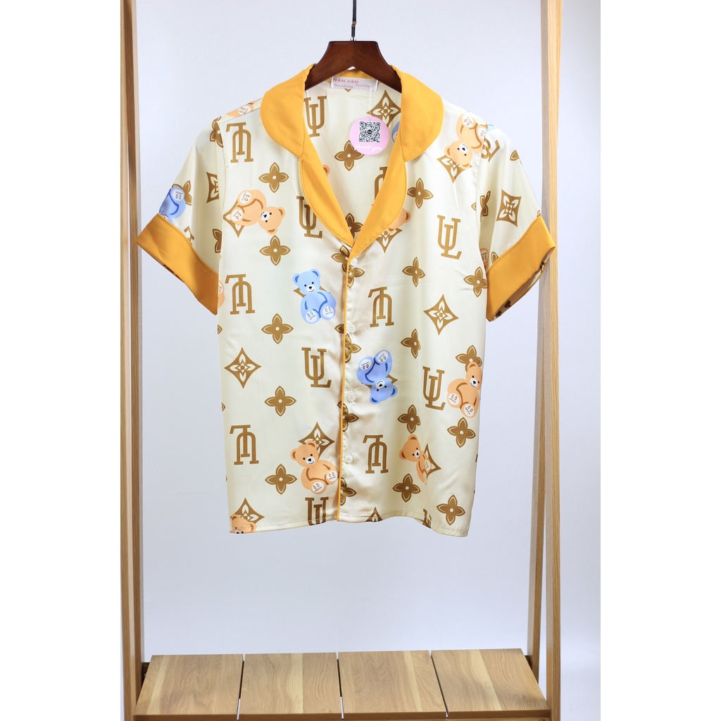Đồ Bộ Nữ Pijama Bộ Lụa Ngủ Mặc Nhà LV Hoạ Tiết Gấu Chất Liệu Lụa Satin Cao Cấp Dễ Thương VânVân