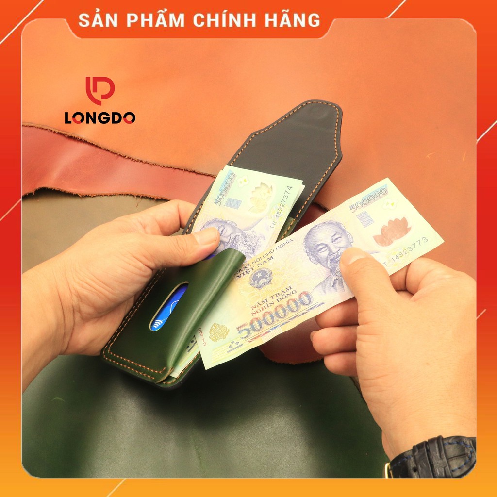 Ví Sen 5 Cao Cấp - Cam Kết 100% Da Bò Thật - Ví Nam Xanh Lá Cây Hàng Chính Hãng Thương Hiệu Longdo Leather