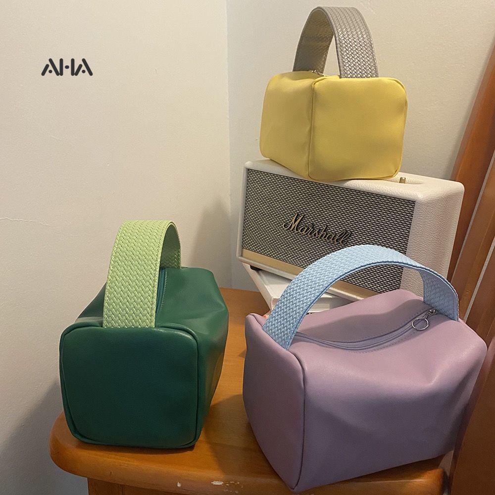 Túi Đựng Mỹ Phẩm Bằng Da Sức Chứa Lớn Màu Kẹo Ngọt Xinh Xắn Tiện Dụng