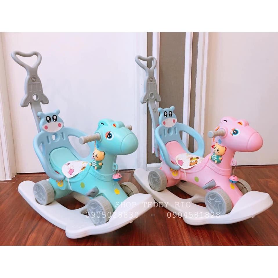 RẺ NHẤT Ngựa bập bênh 3 in 1 vừa bập bênh, xe chòi, xe đủn có phát nhạc cho bé (ẢNH THẬT)