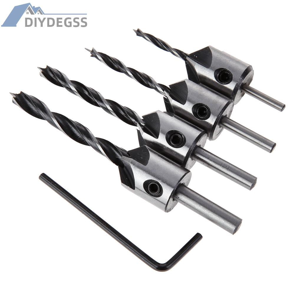 Diydegss2 4Pcs HSS 5 Flute Countersink Drill Bit Set Screw Woodworking Chamfer Tool