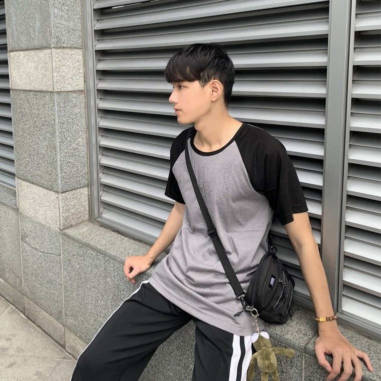 Áo thun raglan thân xám tay đen áo thun phối tay form rộng dáng unisex Hàn Quốc - City Cycle