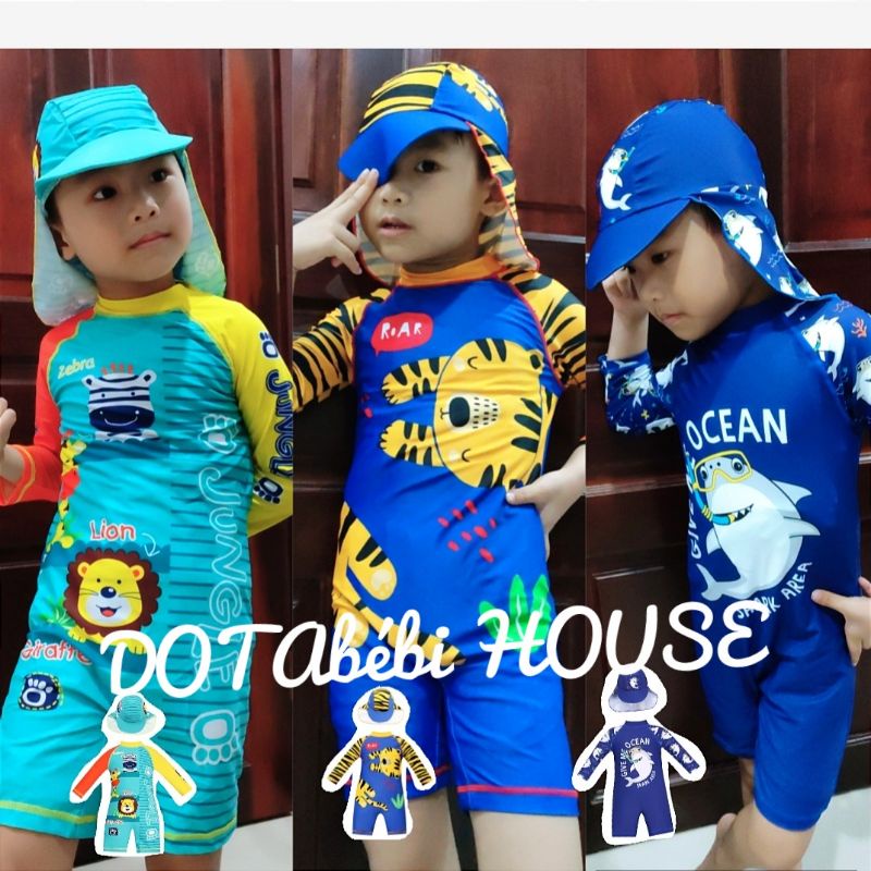 nhiều mẫu Đồ bơi liền thân tay dài có nón che gáy cho bé SW0307.9283- DOTAbébi HOUSE