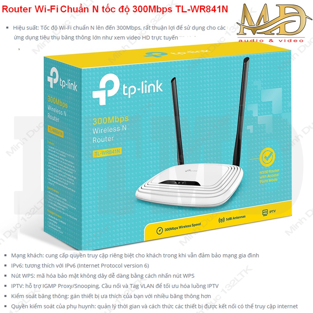 Bộ phát WiFi TPLINK - Router Wi-Fi Chuẩn N tốc độ 300Mbps TL-WR841N (Hàng chính hãng- BH24 tháng)