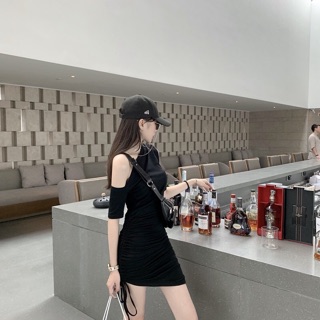 Váy thun body lệch vai rút dây