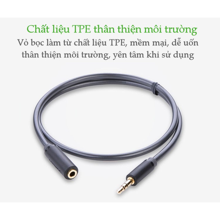 Cáp âm thanh kéo dài hai đầu chuẩn 3.5mm 1 đầu đực 1 đầu cái dài 0.5M UGREEN 10781 AV124